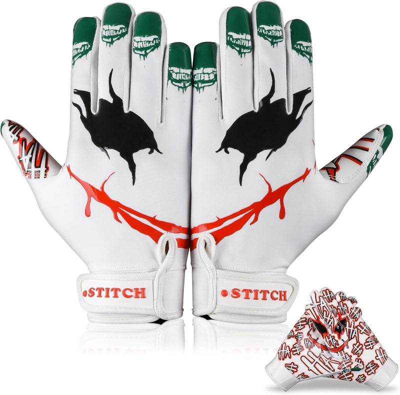 Dot Stitch Jester face Football Gloves Silicone Grip Youth Football Receiver Gloves Joker Receiver Glove Kids Receiving Glove for Youth Kids Men Adult & Unisex - Image 1